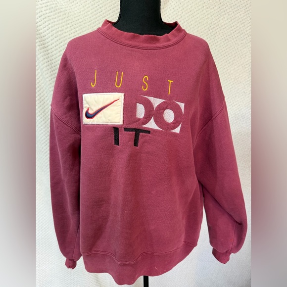 Nike Sweaters - Vintage 2000s Nike Burgundy 'Just Do It' Sweatshirt